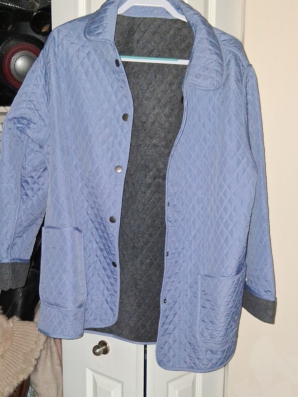Women’s Quilted Light Blue Jacket with Dark Contrast Lining